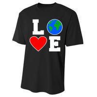 Love Earth Day Globe Heart Science Performance Sprint T-Shirt