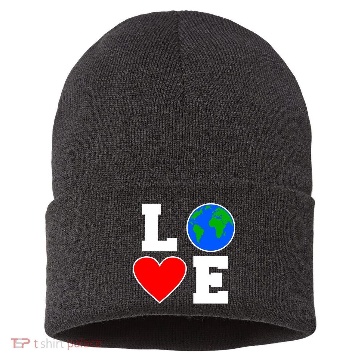 Love Earth Day Globe Heart Science Sustainable Knit Beanie