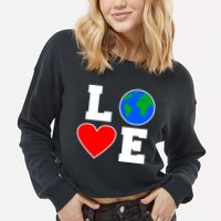 Love Earth Day Globe Heart Science Cropped Pullover Crew
