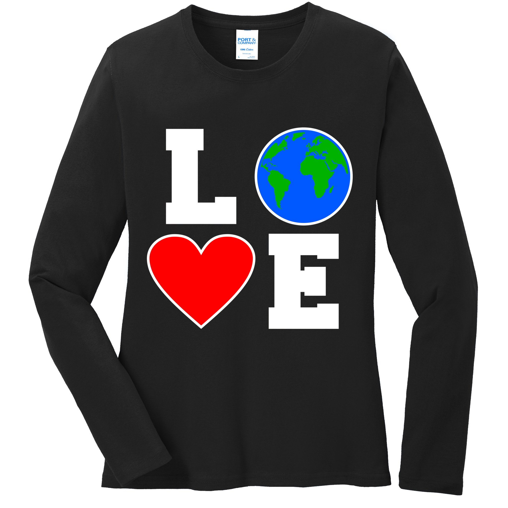 Love Earth Day Globe Heart Science Ladies Long Sleeve Shirt