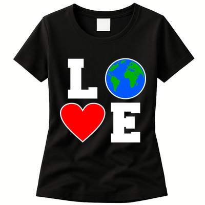 Love Earth Day Globe Heart Science Womens T-Shirt