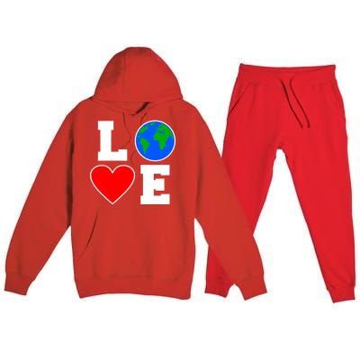 Love Earth Day Globe Heart Science Premium Hooded Sweatsuit Set