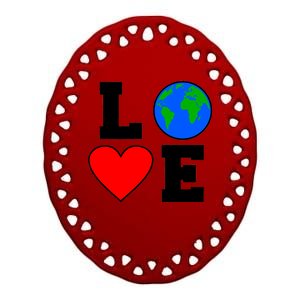 Love Earth Day Globe Heart Science Ceramic Oval Ornament