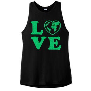 Love Earth Distressed Heart Ladies PosiCharge Tri-Blend Wicking Tank