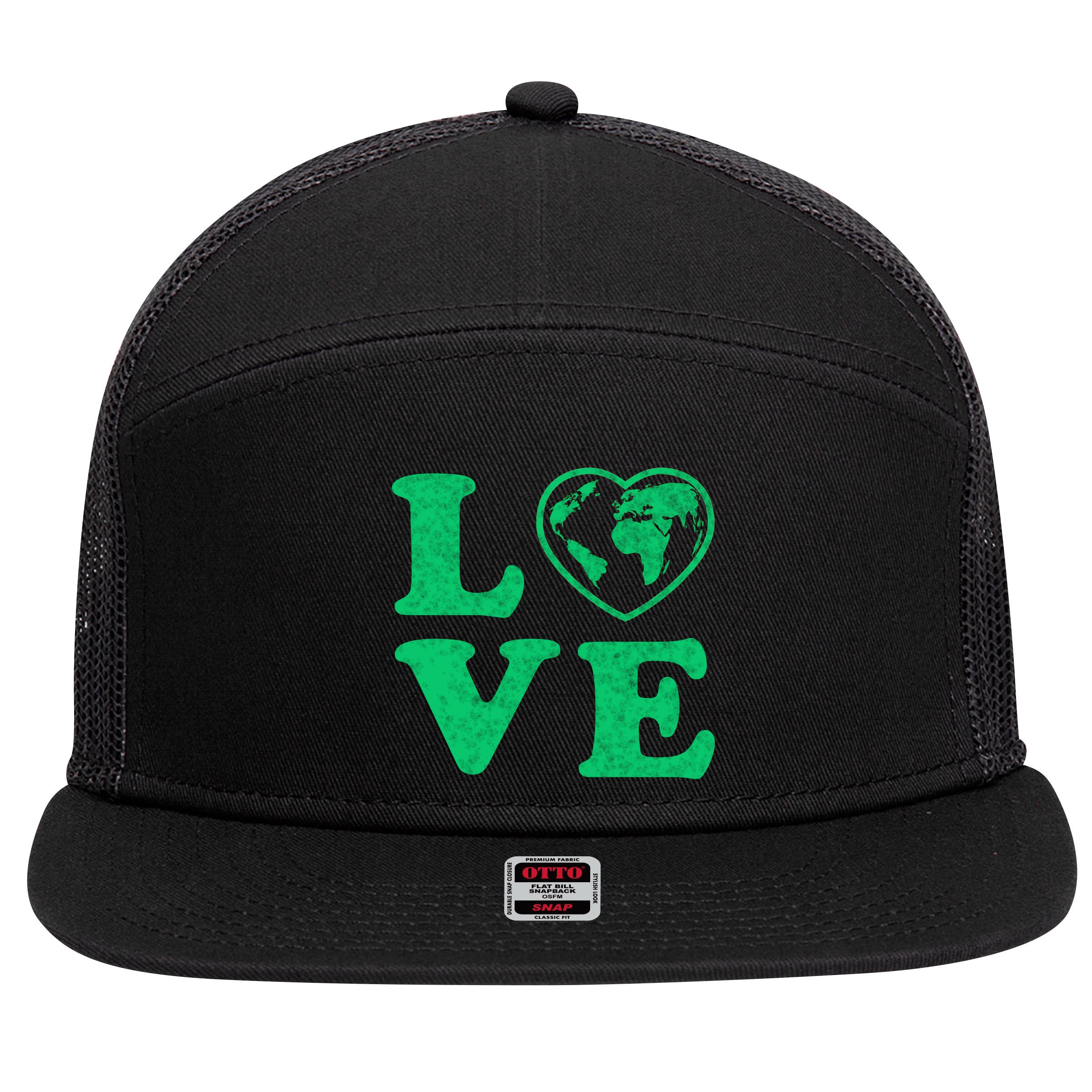 Love Earth Distressed Heart 7 Panel Mesh Trucker Snapback Hat