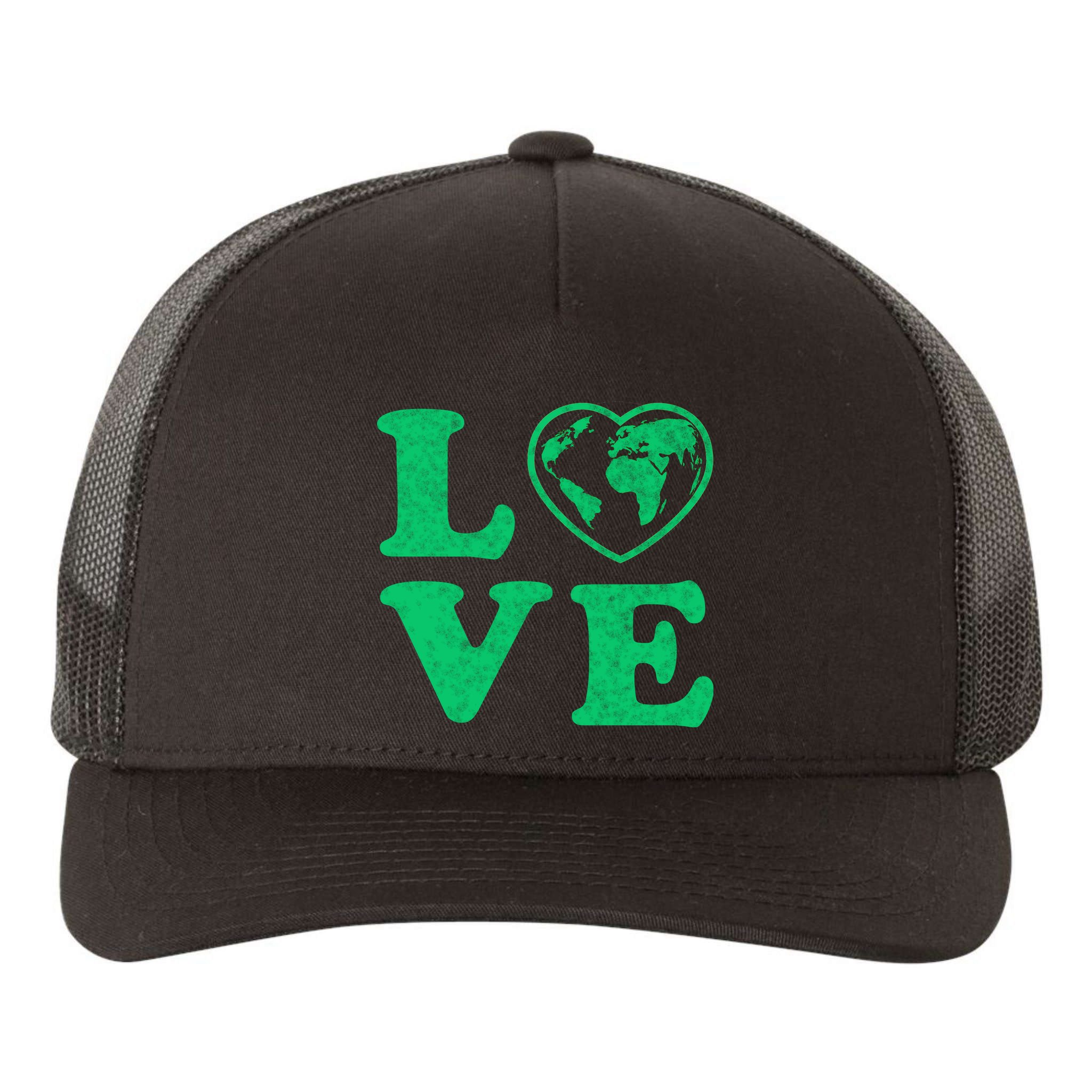Love Earth Distressed Heart Yupoong Adult 5-Panel Trucker Hat