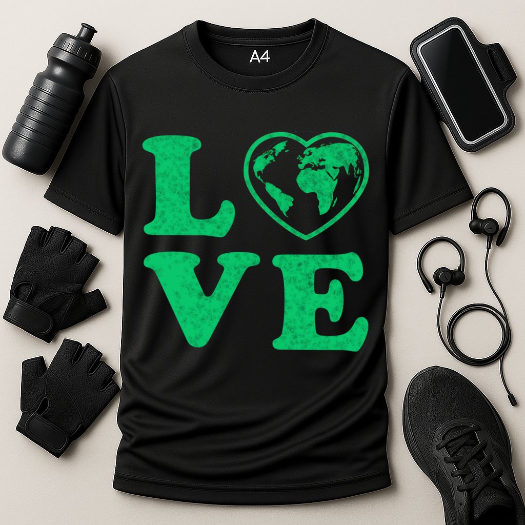 Love Earth Distressed Heart Cooling Performance Crew T-Shirt