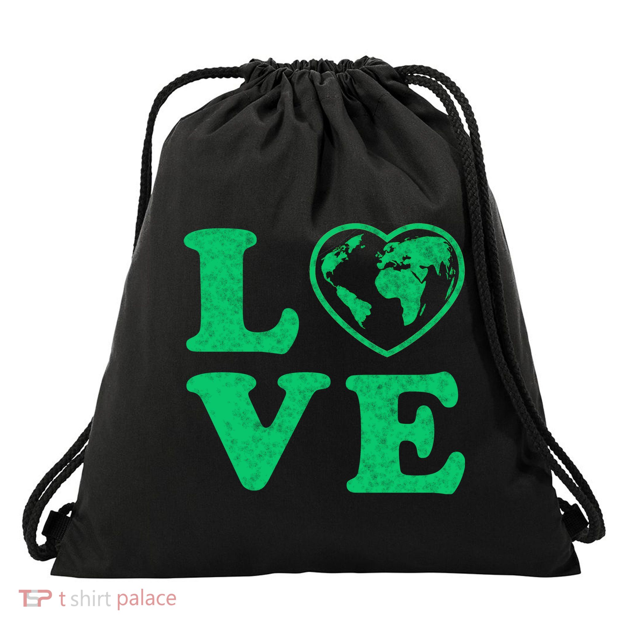 Love Earth Distressed Heart Drawstring Bag