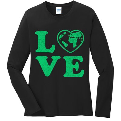 Love Earth Distressed Heart Ladies Long Sleeve Shirt