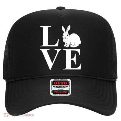 Love Easter Bunny Rabbit High Crown Mesh Back Trucker Hat