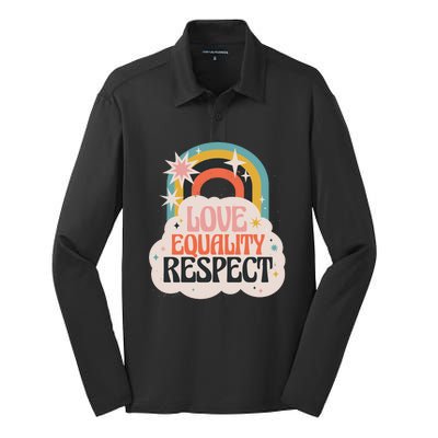 Love Equality Respect Rainbow Silk Touch Performance Long Sleeve Polo