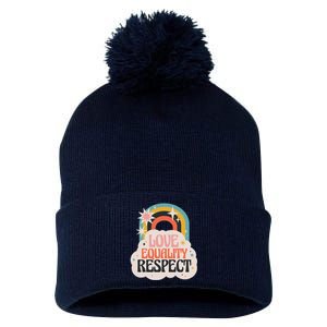 Love Equality Respect Rainbow Pom Pom 12in Knit Beanie