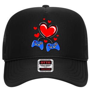 Love Gaming Video Games Funny High Crown Mesh Back Trucker Hat