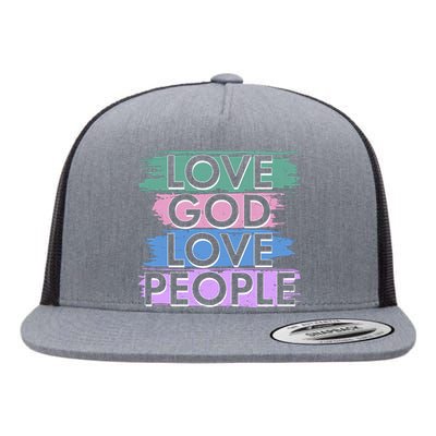 Love God Love People Religious Christian Faith Flat Bill Trucker Hat