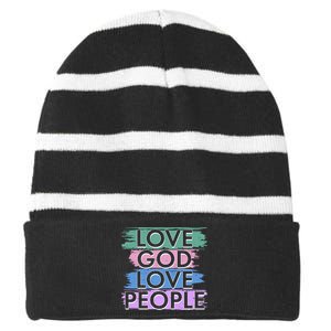 Love God Love People Religious Christian Faith Striped Beanie with Solid Band