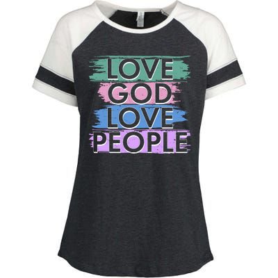 Love God Love People Religious Christian Faith Enza Ladies Jersey Colorblock Tee