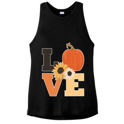 LOVE Halloween Autumn Floral Ladies PosiCharge Tri-Blend Wicking Tank