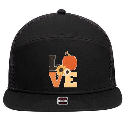 LOVE Halloween Autumn Floral 7 Panel Mesh Trucker Snapback Hat