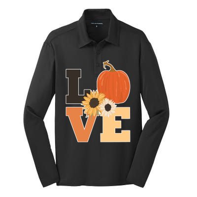 LOVE Halloween Autumn Floral Silk Touch Performance Long Sleeve Polo