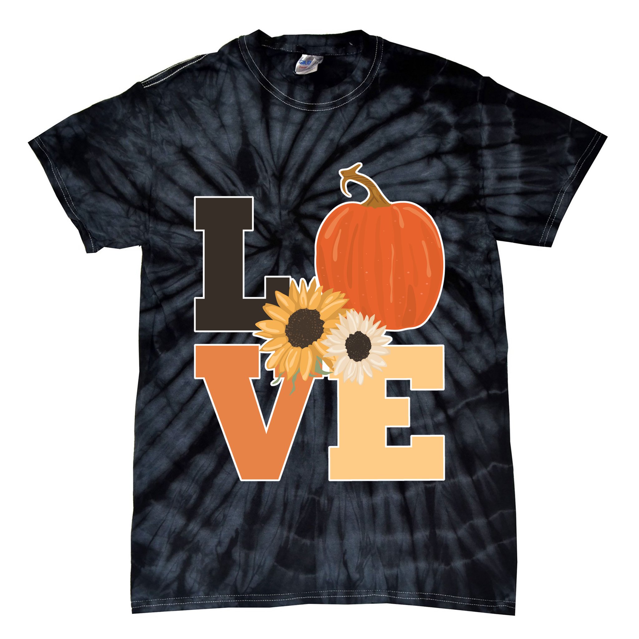 LOVE Halloween Autumn Floral Tie-Dye T-Shirt