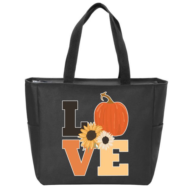 LOVE Halloween Autumn Floral Zip Tote Bag