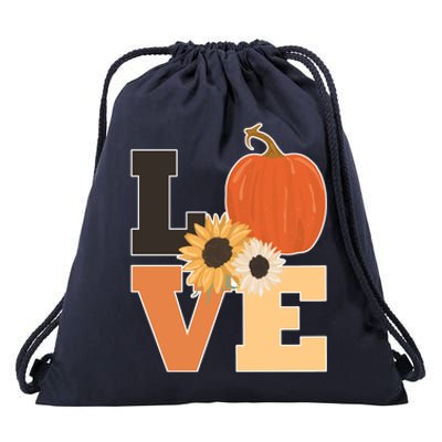 LOVE Halloween Autumn Floral Drawstring Bag