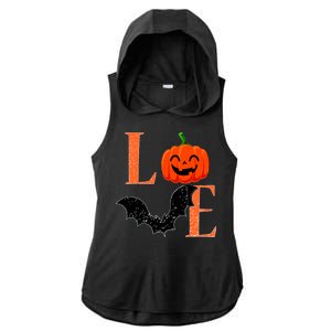 Love Halloween Pumpkin Bat Ladies PosiCharge Tri-Blend Wicking Draft Hoodie Tank