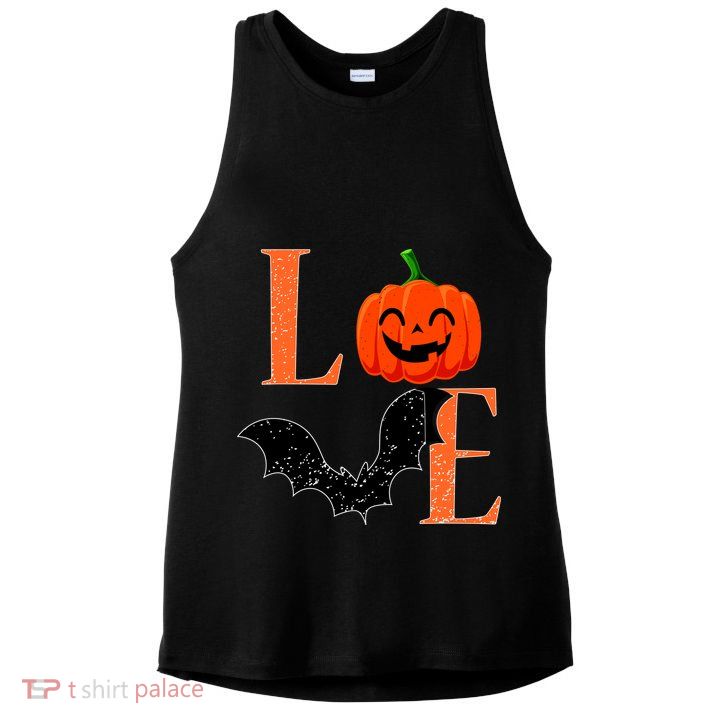 Love Halloween Pumpkin Bat Ladies PosiCharge Tri-Blend Wicking Tank