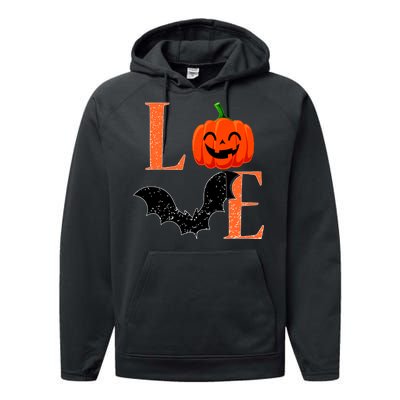 Love Halloween Pumpkin Bat Performance Fleece Hoodie