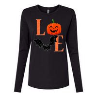 Love Halloween Pumpkin Bat Womens Cotton Relaxed Long Sleeve T-Shirt