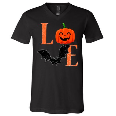 Love Halloween Pumpkin Bat V-Neck T-Shirt