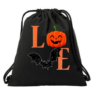 Love Halloween Pumpkin Bat Drawstring Bag