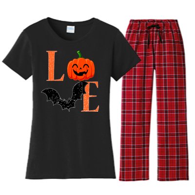 Love Halloween Pumpkin Bat Women's Flannel Pajama Set