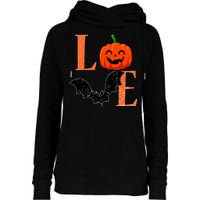 Love Halloween Pumpkin Bat Womens Funnel Neck Pullover Hood