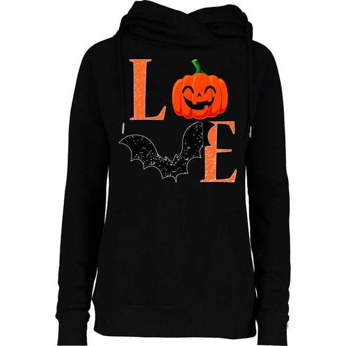 Love Halloween Pumpkin Bat Womens Funnel Neck Pullover Hood