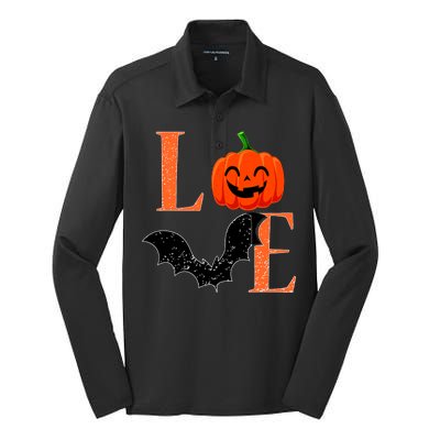 Love Halloween Pumpkin Bat Silk Touch Performance Long Sleeve Polo