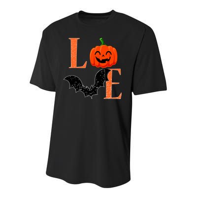 Love Halloween Pumpkin Bat Youth Performance Sprint T-Shirt