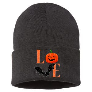 Love Halloween Pumpkin Bat Sustainable Knit Beanie