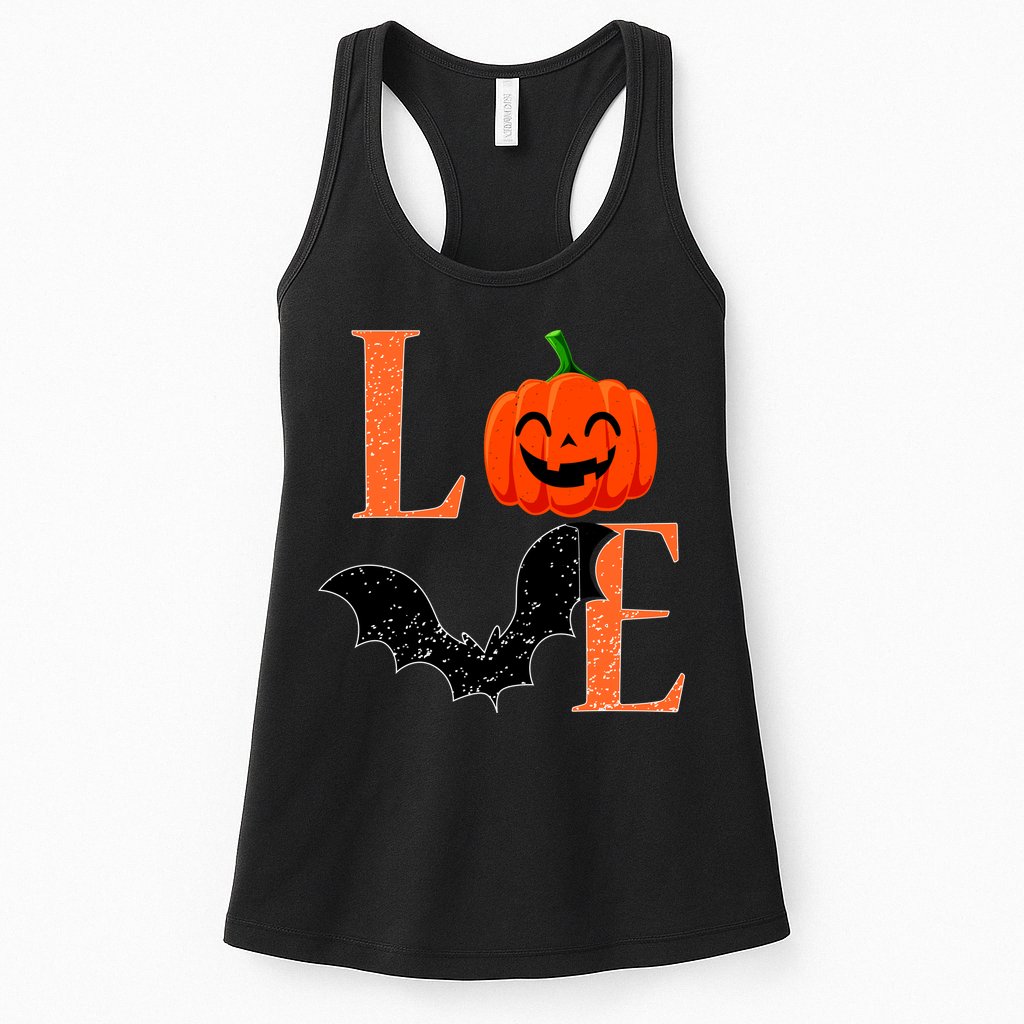 Love Halloween Pumpkin Bat Womens Tank Top