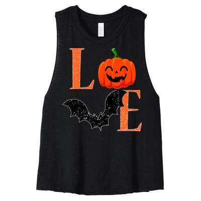 Love Halloween Pumpkin Bat Women's Racerback Cropped Tank