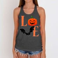 Love Halloween Pumpkin Bat Women's Knotted Racerback Tank