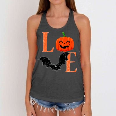 Love Halloween Pumpkin Bat Women's Knotted Racerback Tank