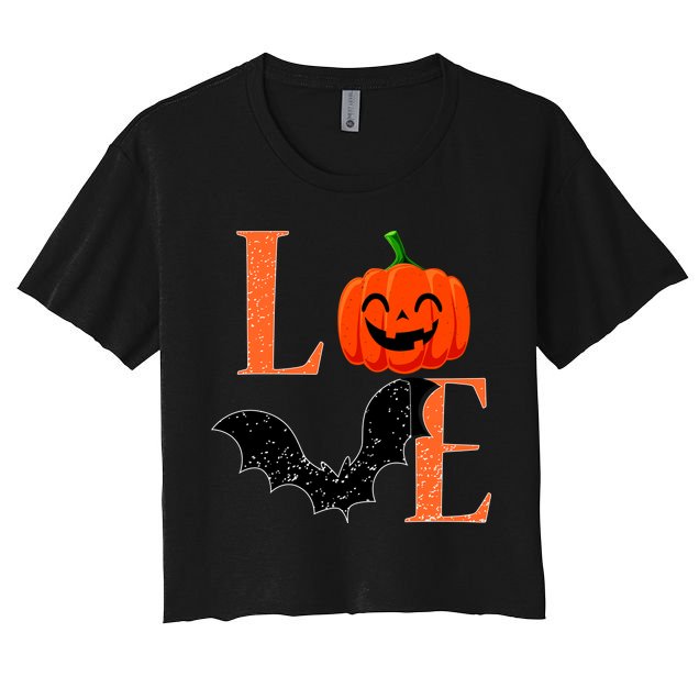 Love Halloween Pumpkin Bat Crop Top