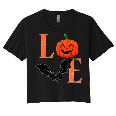 Love Halloween Pumpkin Bat Women's Crop Top Tee