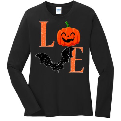 Love Halloween Pumpkin Bat Ladies Long Sleeve Shirt