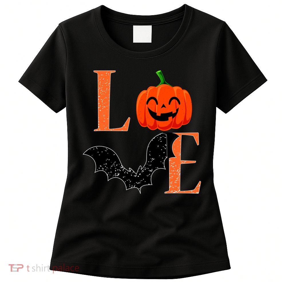 Love Halloween Pumpkin Bat Womens T-Shirt