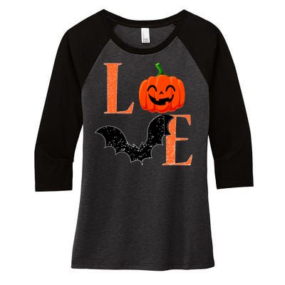 Love Halloween Pumpkin Bat Women's Tri-Blend 3/4-Sleeve Raglan Shirt