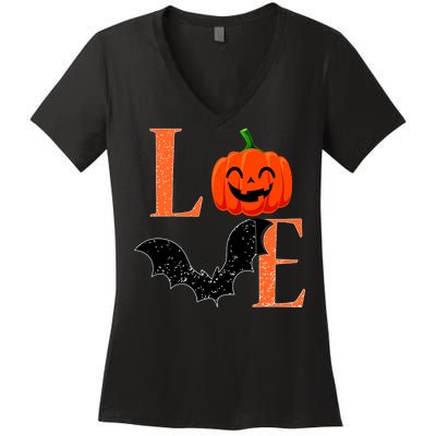 Love Halloween Pumpkin Bat Women's V-Neck T-Shirt