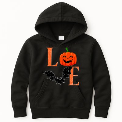 Love Halloween Pumpkin Bat Kids Hoodie