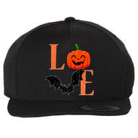 Love Halloween Pumpkin Bat Wool Snapback Cap